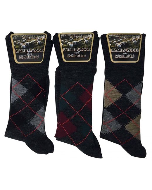 Sock Snob Blue 3 Pack Non Elastic Lambs Wool Blend Pattern Socks For Circulation for men