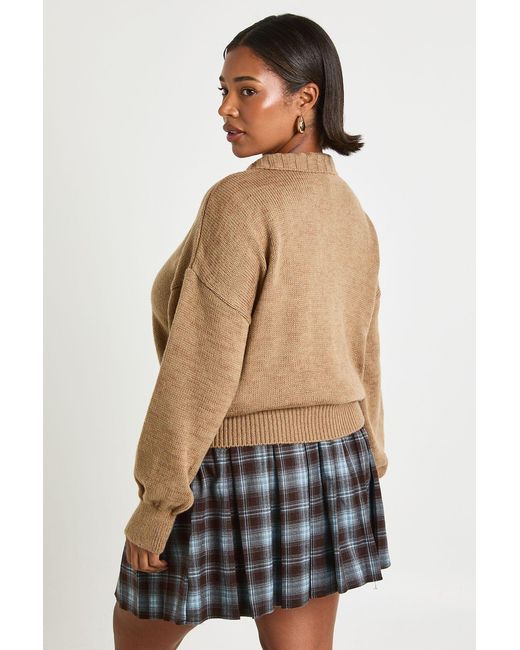 Boohoo Gray Plus Knitted Rib Hem Collared Jumper