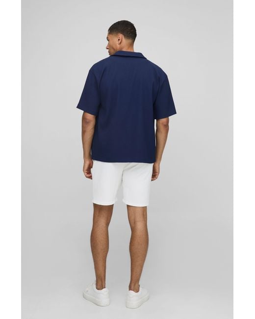 BoohooMAN Blue Short Sleeve Revere Oversized Fit Pleated Shirt for men