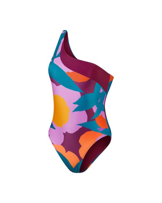 Speedo Blue Printed Asymmetic 1 Piece Swimsuit
