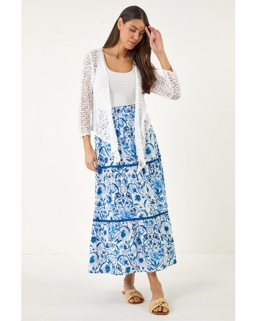 Roman Blue Waterfall Popcorn Knitted Cardigan