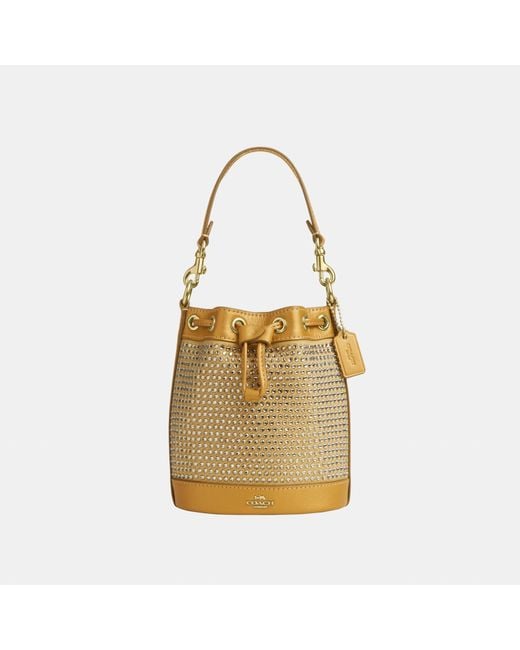 COACH Metallic Crystal Embellished Mini Bucket Bag