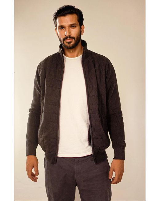 Pringle of Scotland Natural Quilted Front Chunky Knit Bomber Jacket for men