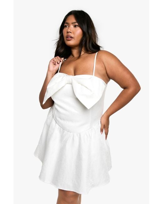 Boohoo White Plus Strappy Bow Detail Skater Dress