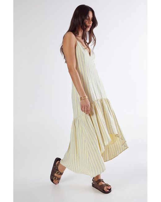 Nasty Gal Natural Textured Stripe Dipped Hem Maxi Dress