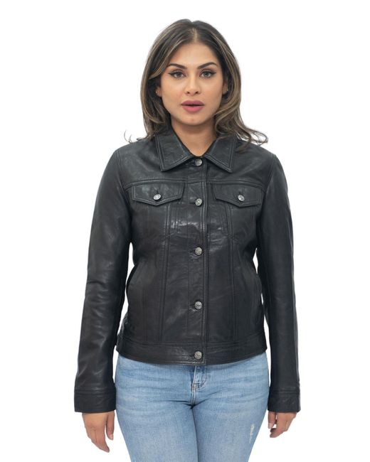 Infinity Leather Black Trucker Jeans Jacket-Anderlecht