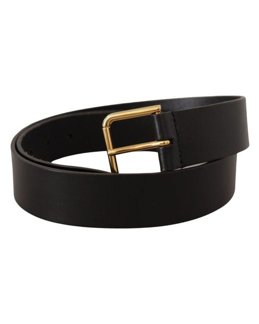 Dolce & Gabbana Black Calf Leather Tone Logo Metal Buckle Belt