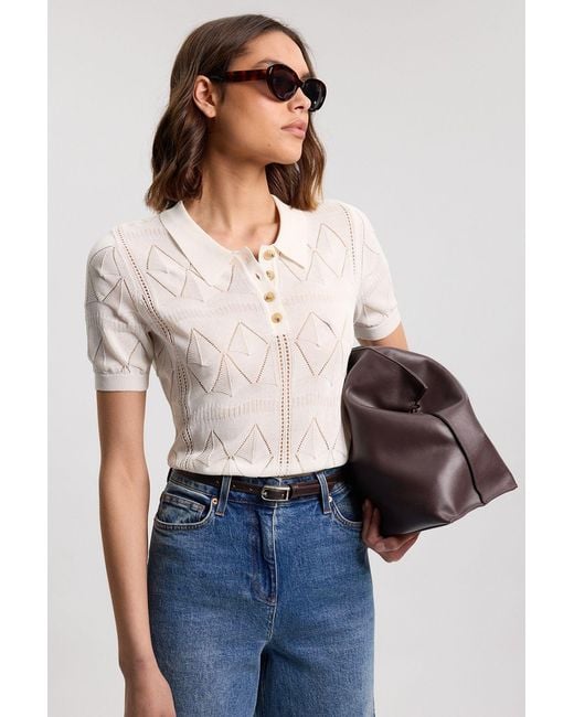 Karen Millen White Knitted Argyle Collar Top