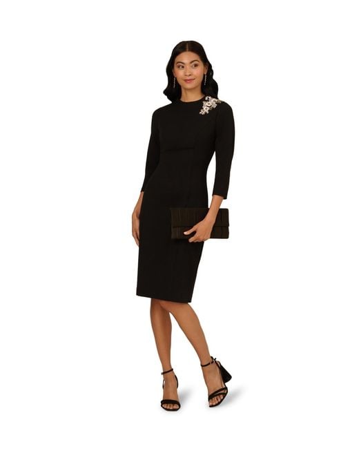 Adrianna Papell Black 3D Floral Mockneck Short Dress