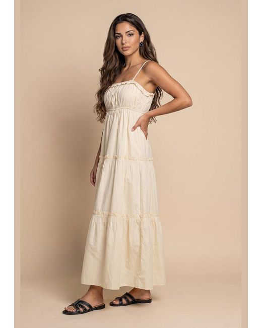 Urban Bliss Natural Ruched Tiered Maxi Dress