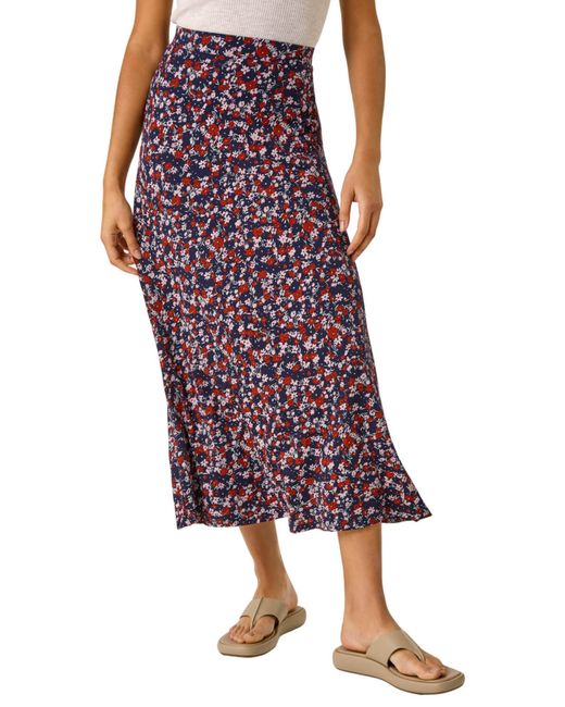 Roman Red Ditsy Floral Stretch Midi Skirt