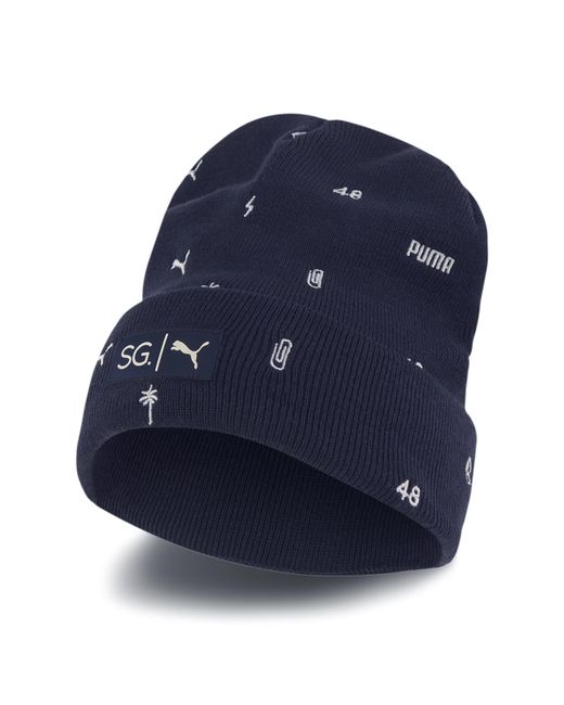 PUMA Blue X Selena Gomez Beanie All Over Print Logo Hat Navy 022539 01