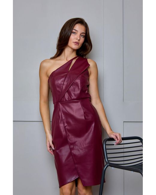 Chi Chi London Red One Shoulder Pu Cut Out Mini Dress