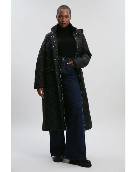 Karen Millen Plus Size Quilted Hooded Longline Coat in Black Lyst UK