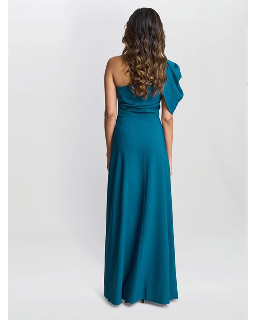 Gina Bacconi Blue Tori One Shoulder Stretch Crepe Maxi Dress