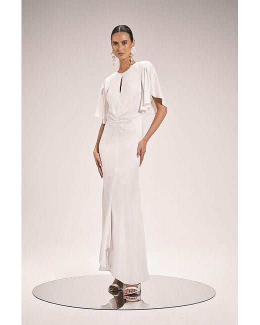 Karen Millen Natural Viscose Satin Crepe Woven Maxi Dress