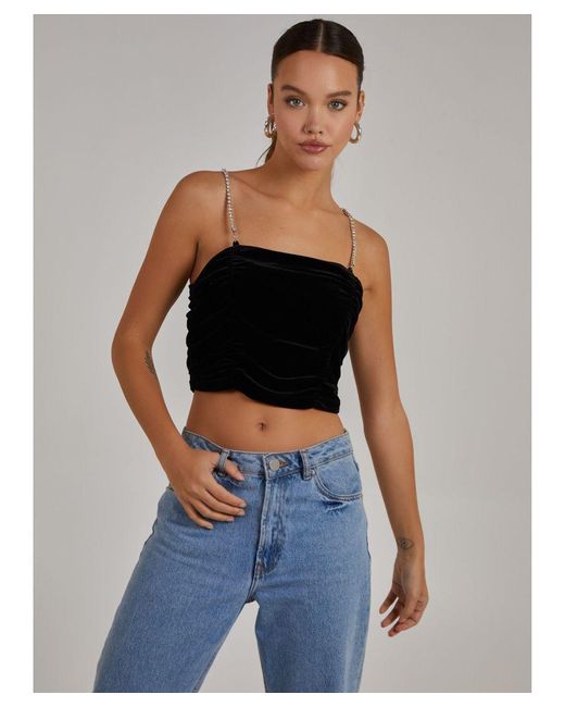 Pink Vanilla Black Ruched Crop Top