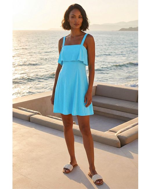 D.u.s.k Blue Fold Over Linen Blend Dress