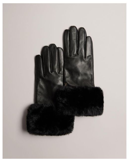 Ted Baker Black Jessss Faux Fur Cuff Leather Gloves