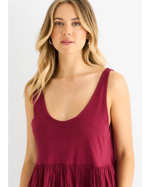 Gini London Red Scoop Neck Jersey Cotton Midi Dress