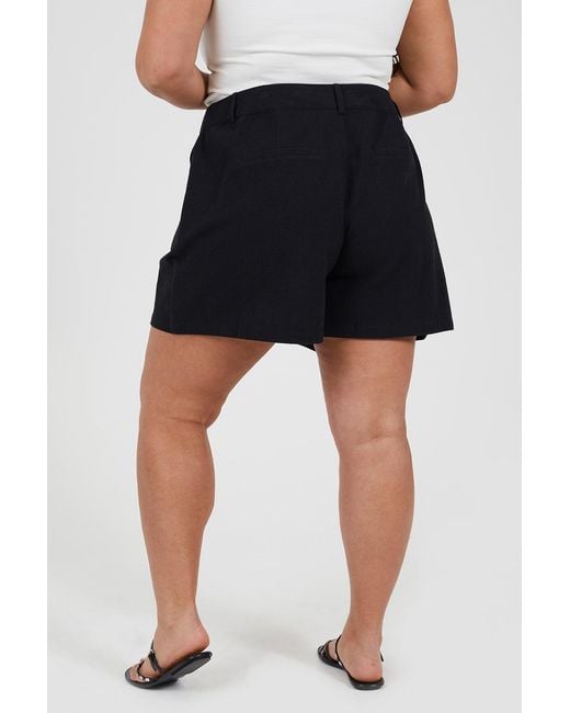 Brave Soul Black Curve Linen Look Tailored Shorts