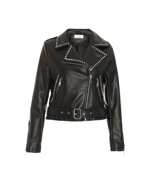 Quiz Black Faux Leather Studded Biker Jacket