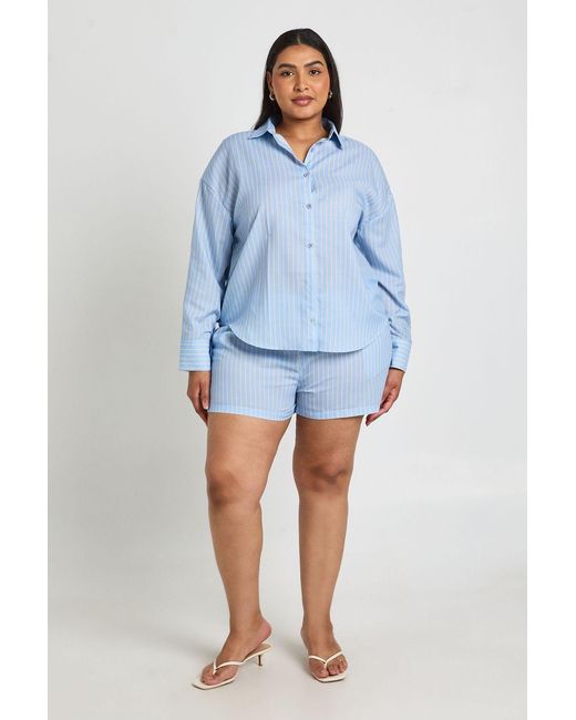 Boohoo Blue Plus Stripe Oversized Shirt