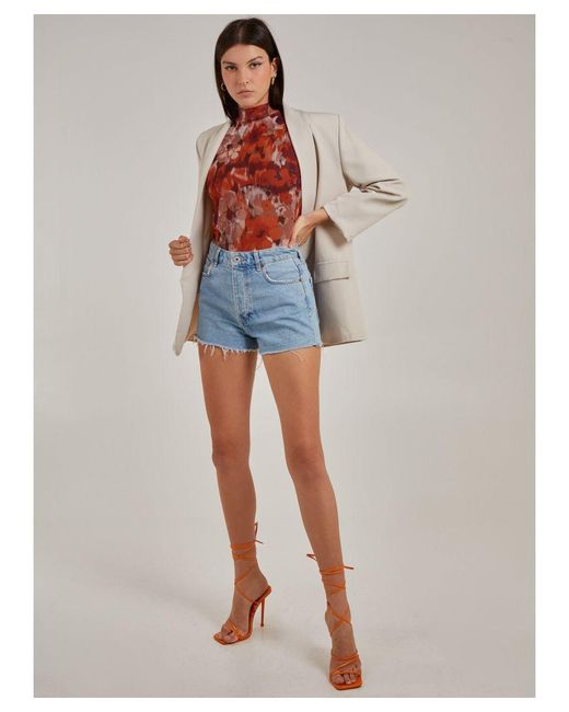 Pink Vanilla Red Graphic Floral High Neck Bodysuit