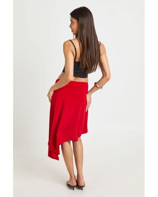 Boohoo Red Midi Skirt With Trim