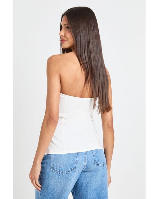 Boohoo White Bengaline Split Hem Bandeau Corset Top
