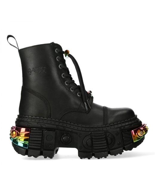 New Rock Black Platform Leather Boots-Wall83Cct-S8