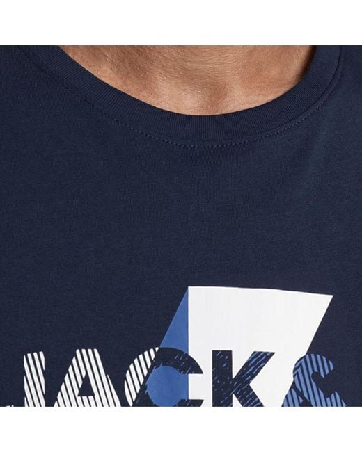Jack & Jones Blue Logo Casual Crew-Neck Short Sleeve T-Shirt for men