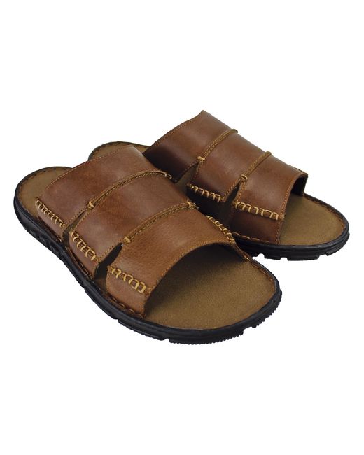 Dunlop Brown Summer Beach Leather Slip On Slippers for men