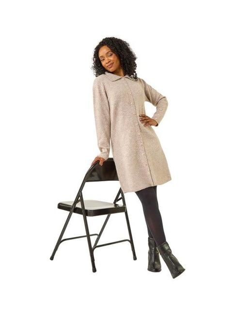 Roman Natural Petite Collared Knit Shift Dress