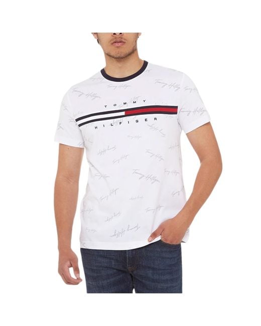 Tommy Hilfiger White T Shirt Signature Flag Striped Tee for men