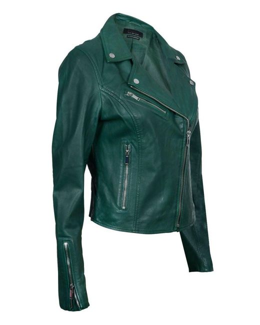 Infinity Leather Green Classic Brando Biker Jacket-Loughton