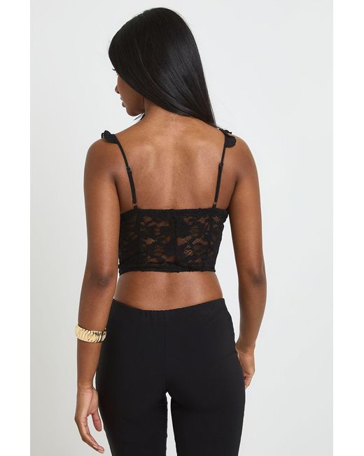 Boohoo Black Lace Ruffle Corset Top