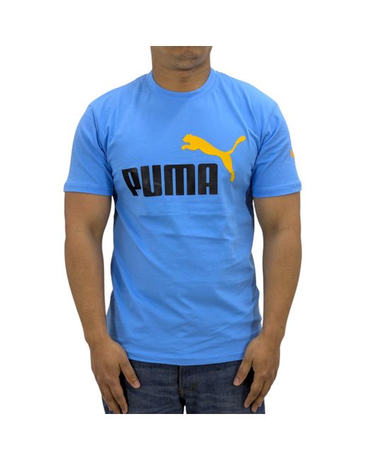 PUMA Blue T Shirt Essentials Logo Crew Neck Pullover Short Sleeve Casual Cotton for men