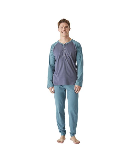 J&j Brothers Blue Jjb12 Long Sleeve Round Neck Cotton Pajamas for men