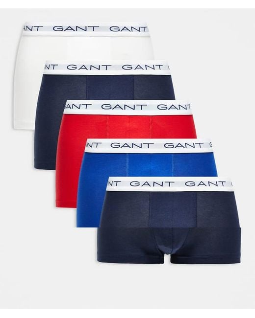 Gant Blue 5 Pack Trunks With Logo Waistband for men