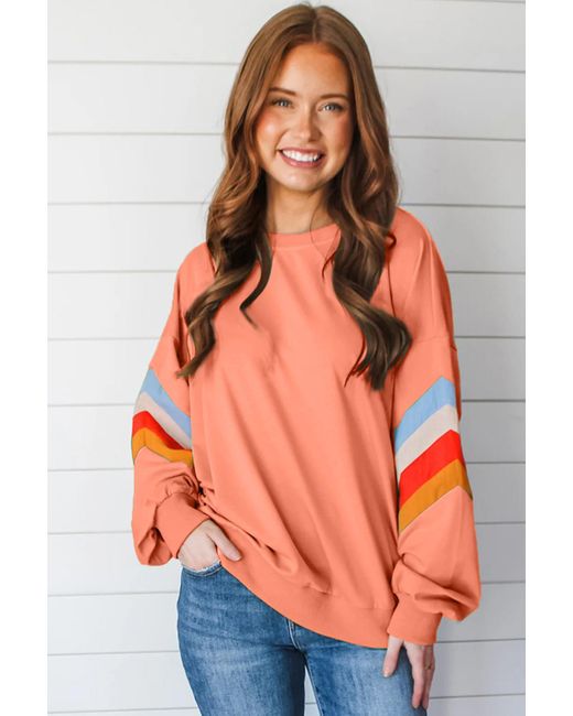 Azura Exchange Orange Farbenblock-Streifen Sweatshirt