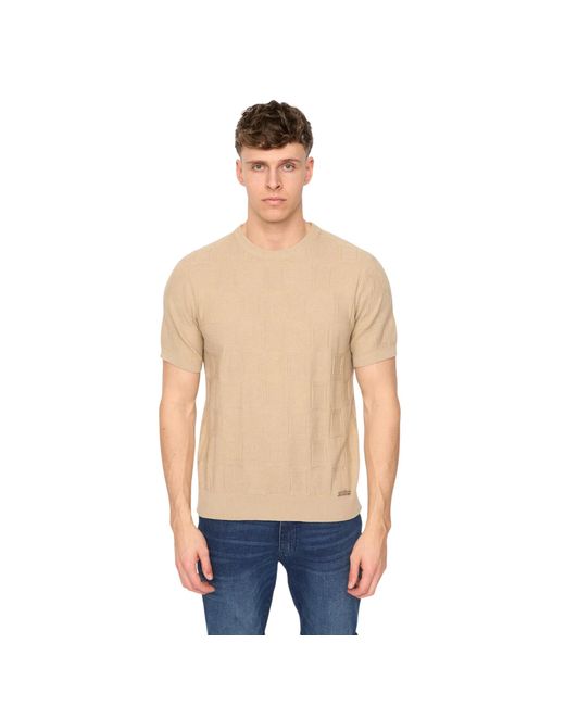 Duck and Cover Blue Littleton Knitted T-Shirt (Light Stone) for men