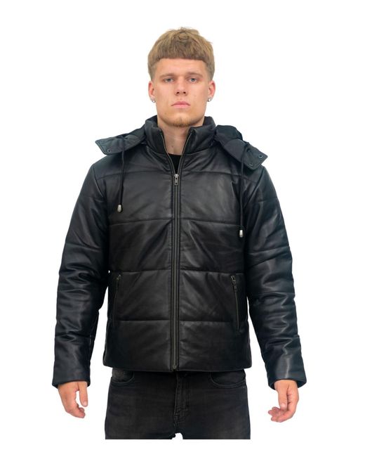 Infinity Leather Black Puffer Bomber Jacket-Augsburg for men