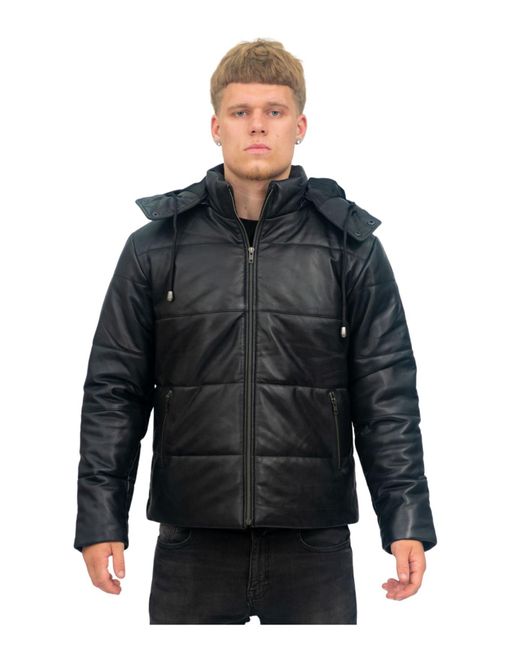 Infinity Leather Black Puffer Bomber Jacket-Augsburg for men