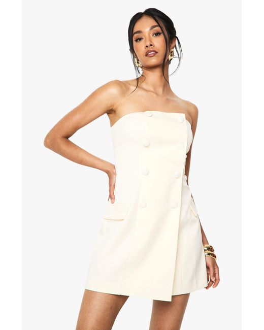 Boohoo White Double Breasted Bandeau Tailored Mini Dress