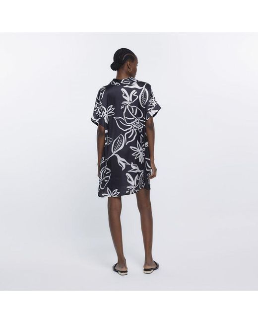 River Island White Mini Shirt Dress Floral Short Sleeve