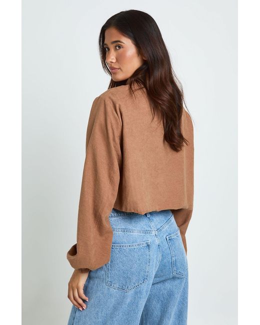Boohoo Blue Stud Detail Cropped Funnel Top