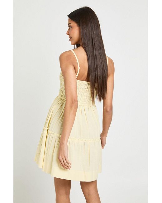 Boohoo Natural Linen Look Shirred Skater Dress