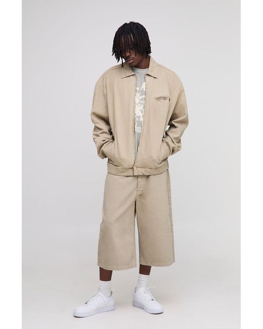 BoohooMAN Natural Tall Oversized Boxy Washed Zip Up Denim Overshirt for men