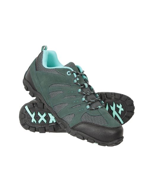 Mountain Warehouse Green 'Outdoor Ii' Hiking Shoes Suede Mesh Upper Rubber Outsole Trekking Footwear Synthetic Leather